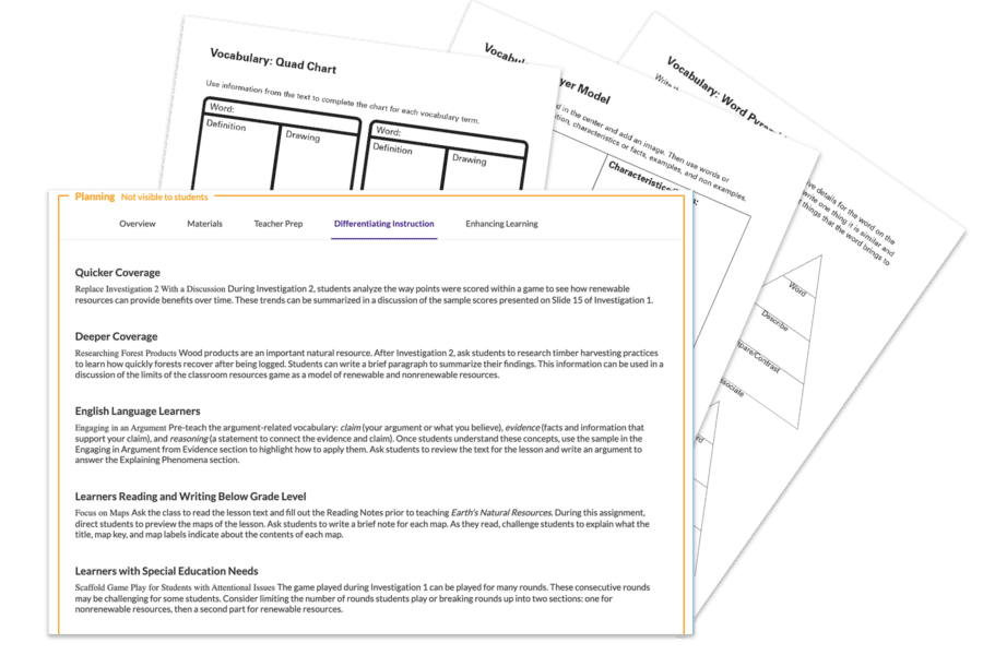 differentiating instructions and worksheets