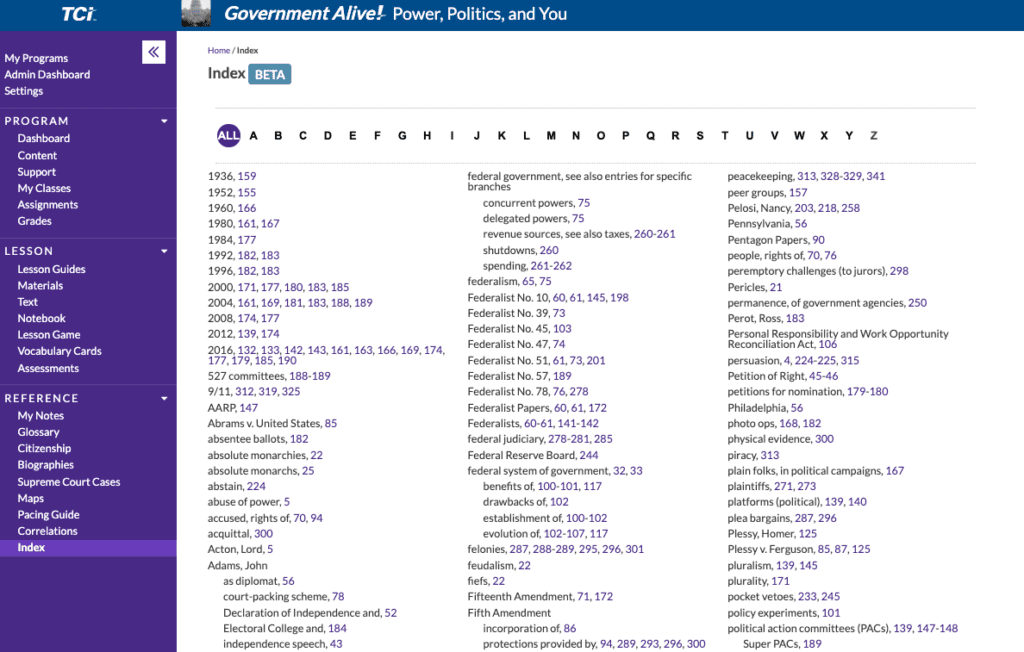 TCI Text Index Feature